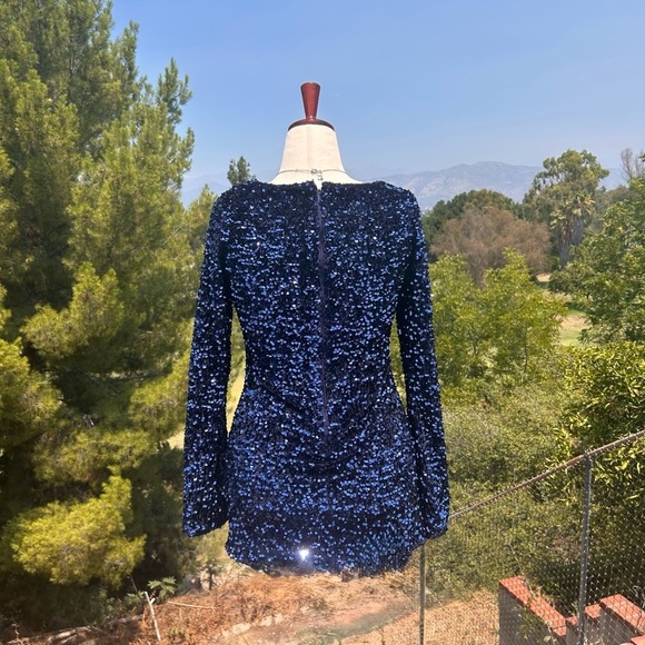 NWOT Princess Polly Vinelle Sequin Sparkling Navy Blue Long Sleeve Dress - Picture 6 of 10